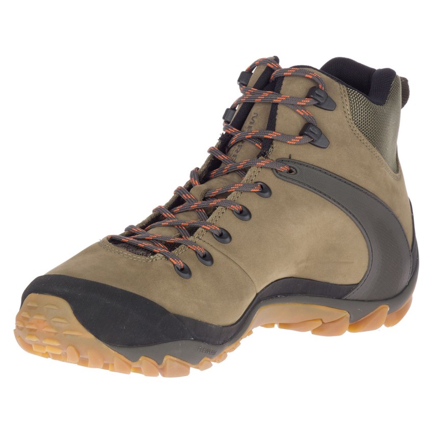 Chaussures Randonnée Merrell Chameleon 8 Leather Mid Waterproof Vert Olive Homme | C.C.THZH